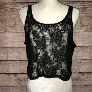 Victoria Secret PINK Black Mesh Crop Top SZ S